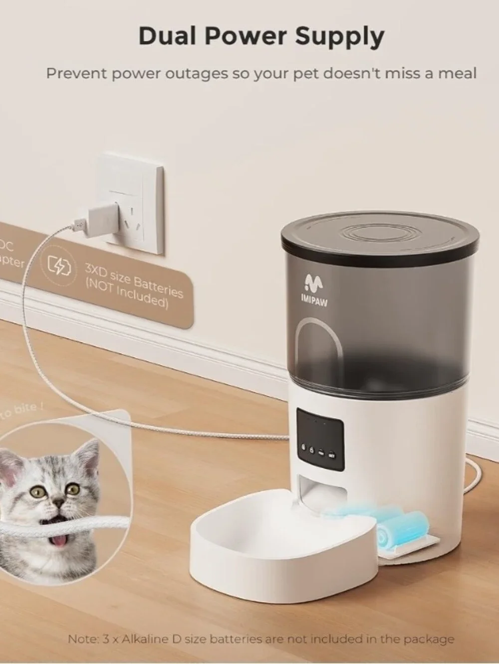 IMIPAW Automatic Cat Feeder - 3L Pet Dry Food Dispenser with Timed Programmable